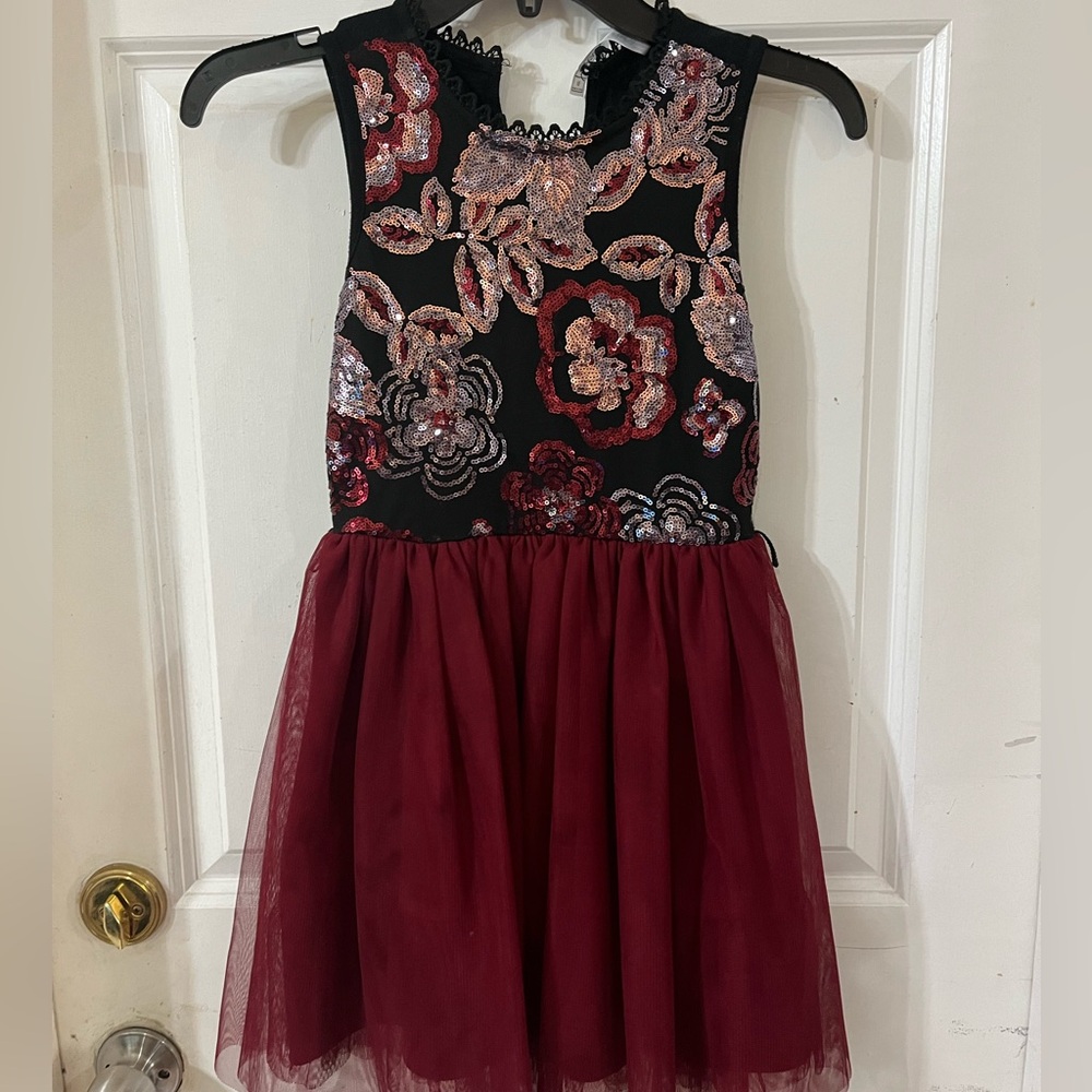 Knitworks Black and burgundy Sequin flower detail party Dress